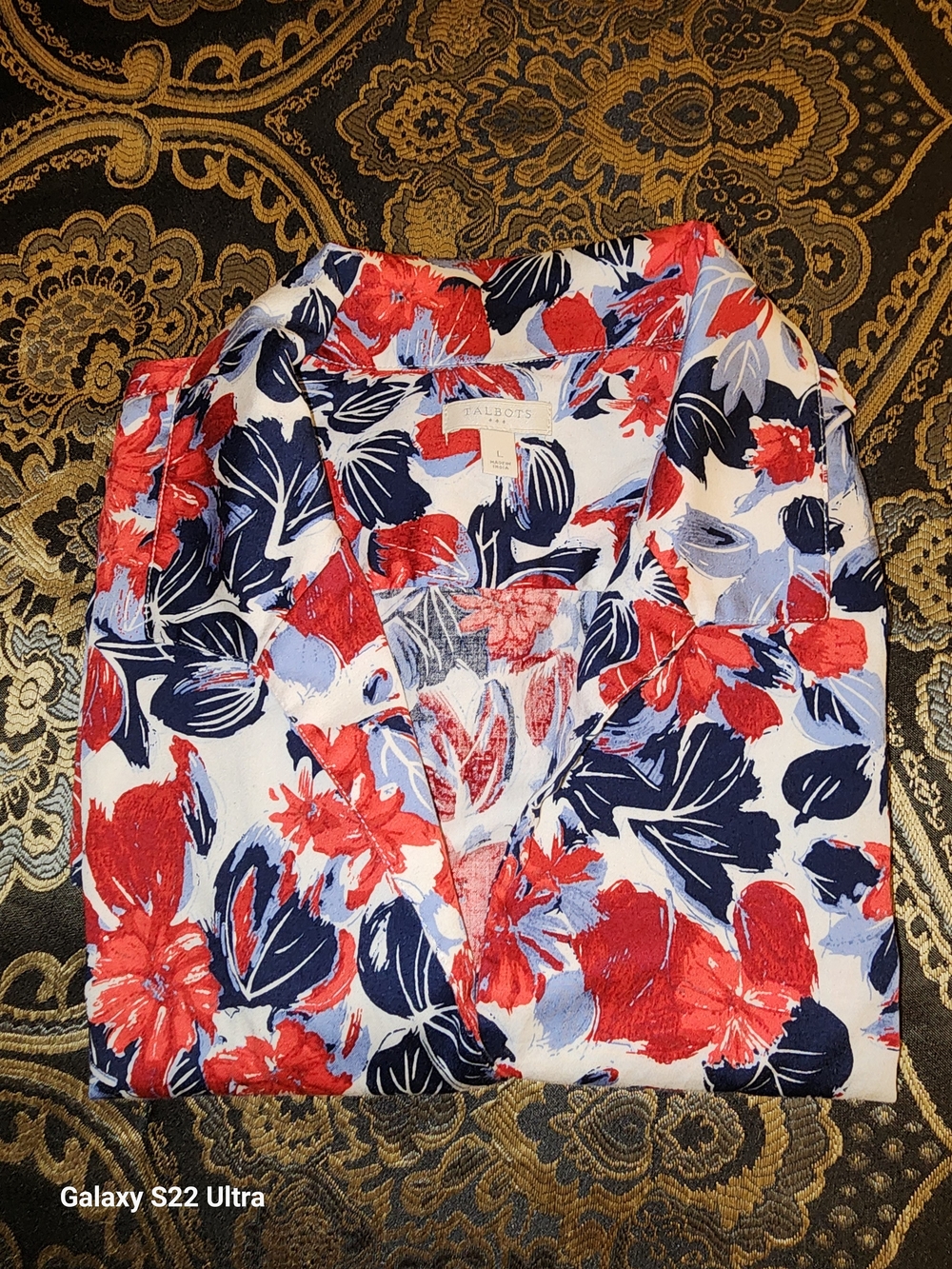 Talbots Women's Floral Red & Navy Shirt